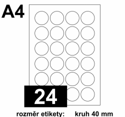 Předsekané papírové etikety: BEZ POTISKU - kulatá pr.40 mm - (á 24ks)