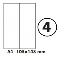 Předsekané papírové etikety: S POTISKEM - 105x148 mm (4ks na archu A4) 